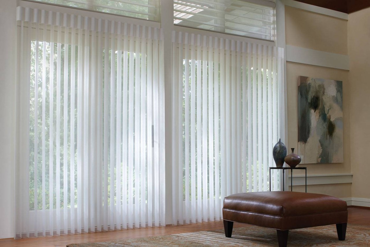 Luminette® Sheer Panels filtering light through a set of large windows near Canoga Park, CA