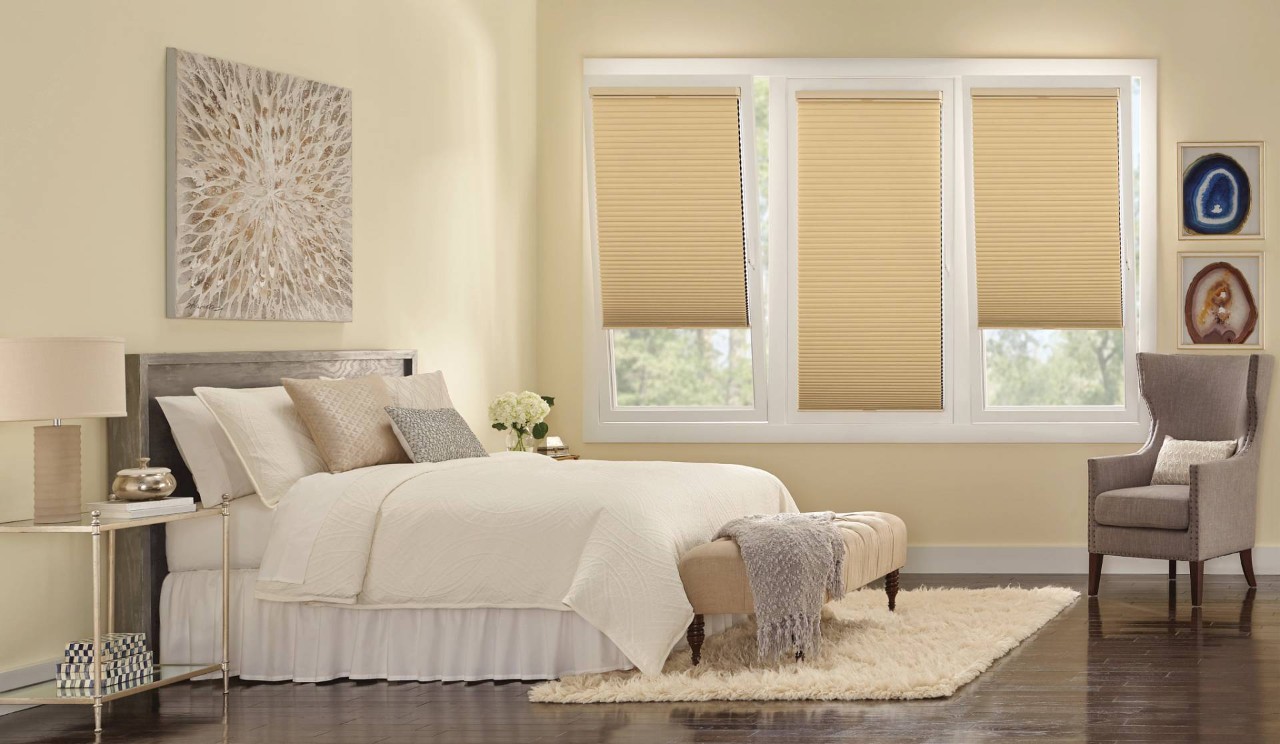 Hunter Douglas Duette® Cellular Shades in a contemporary bedroom near Canoga Park, CA