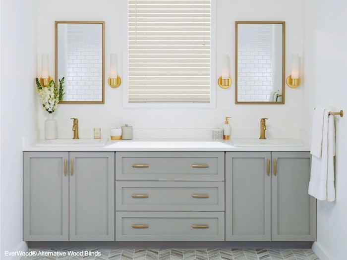 A beautiful double sink and countertop.